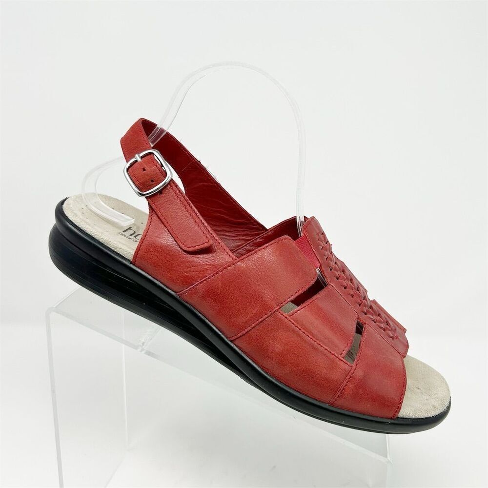 Hotter Women's Red Leather Slingback Sandals Size 10 Casual Summer
